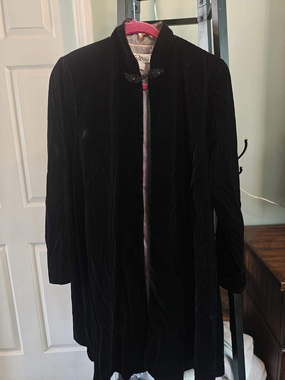Black Velvet Women's Coat - Classic Stand Collar